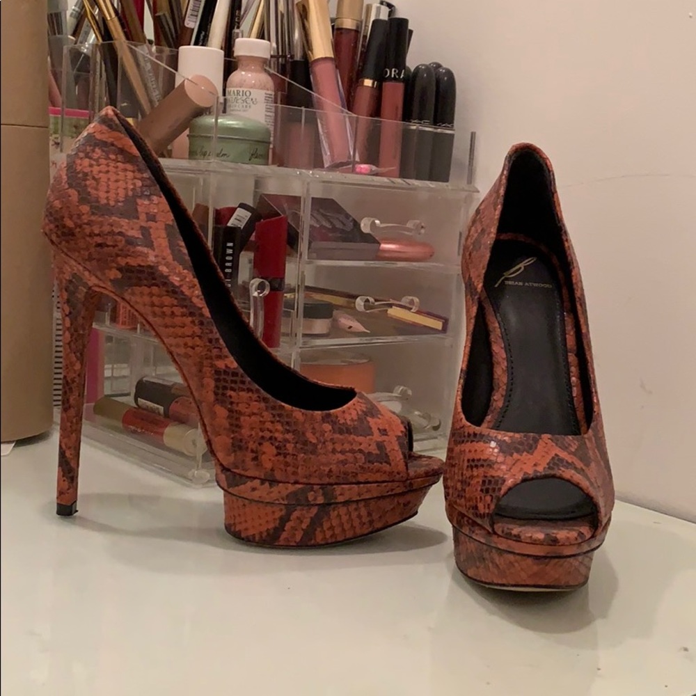Brian Atwood snakeskin peeptoe